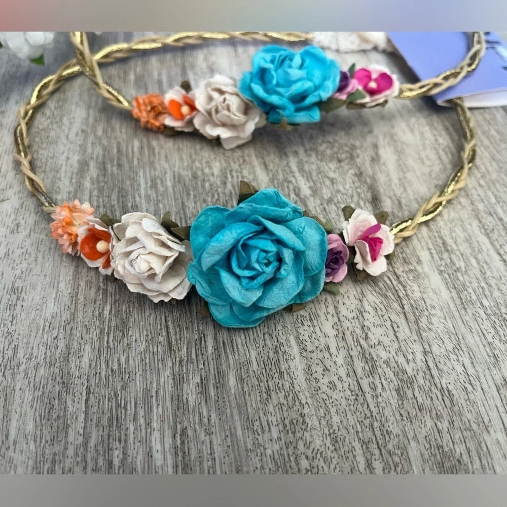 NWT Claire’s Dainty Floral Headband Crowns with Flowers and lace ribbon closure